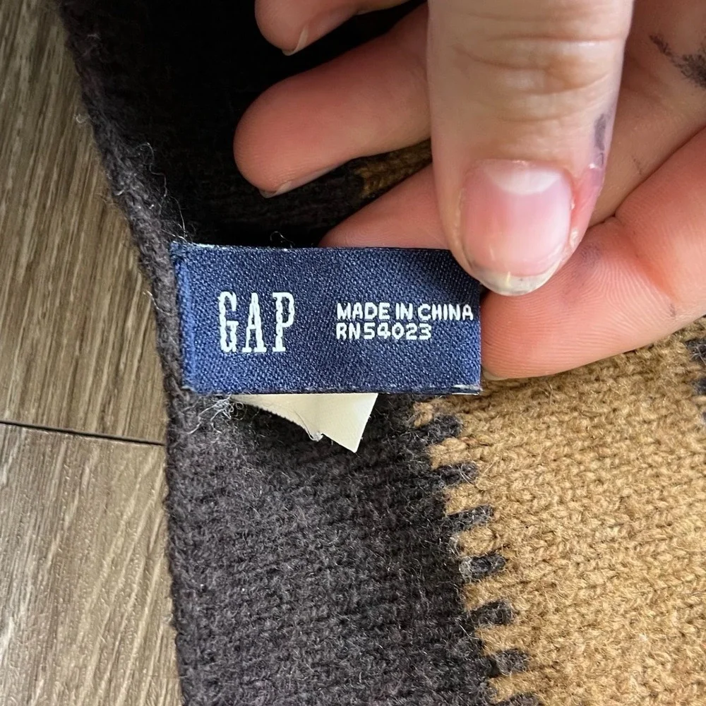 Gap Scarf Unisex OS Brown Tan Striped Cotton Lambswool Knit Winter Neckwear